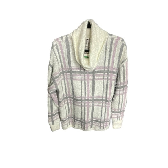 Leo and Nicole Dove Lilac and Grey Cotton Blend Cowl Neck Sweater - Picture 7 of 8